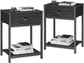 Furologee Nightstands Set of 2, Industrial End Table with Fabric Drawer&Storage Shelf, Small Bedside Table Organizer for Small Space for Living Room, Tall 23.6" Night Stand for Bedroom, Black Oak