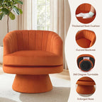 CANMOV Swivel Accent Chair with Armrest Set of 2, Modern 360 Degree Swivel Barrel Chair with Curve Back and Soft Cushion, Comfy Velvet Round Armchair Single Sofa for Living Room, Waiting Room, Orange