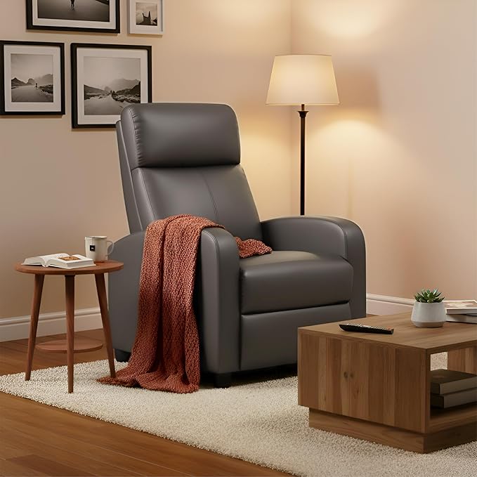 BestMassage | Recliner Chair | No Massage Function | Pu Grey | with Lumbar Support, Adjustable Push Back, Wide Armrests, Footrest & Padded Seat | Easy Assembly | for Living Room, Home Theatre