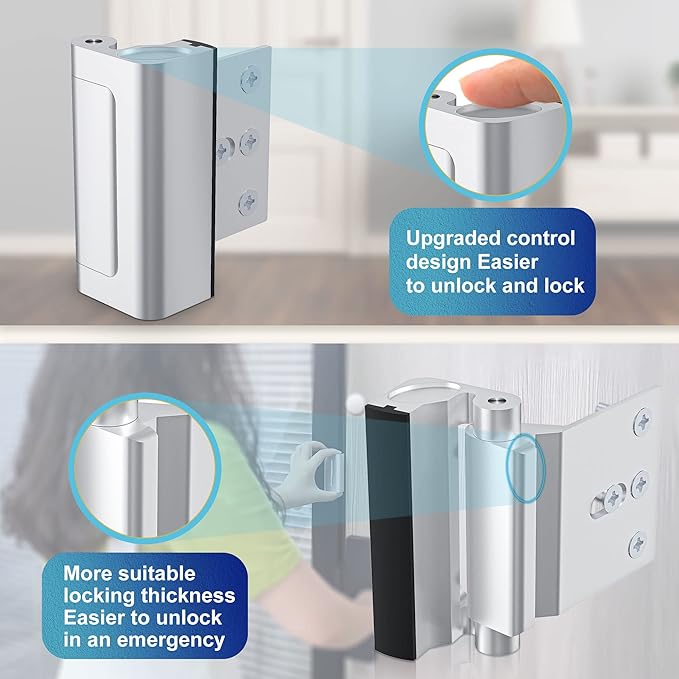 Door Reinforcement Lock Withstands 800lbs of Force - Silver Extra Proof Door Lock for Kids Safety Drilling Required, Prevents Unauthorized Entry, Add a Door Security Lock for Home Safety & Privacy