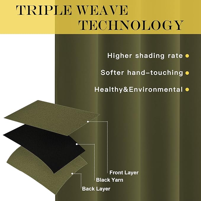 NICETOWN Olive Green Blackout Curtains for Bedroom/Living Room 132 Inch Length - Thermal Insulated Room Darkening Grommet Top Window Curtains (100 by 132 - Inch, 1 Panel)