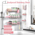 NESOMI Shower Caddy Adhesive Shower Organizer 8-Pack, Rustproof Stainless Steel Bathroom Shelves, Large Capacity No-Drill Rack Storage Accessories with Soap Dish Toothbrush Holder Hooks
