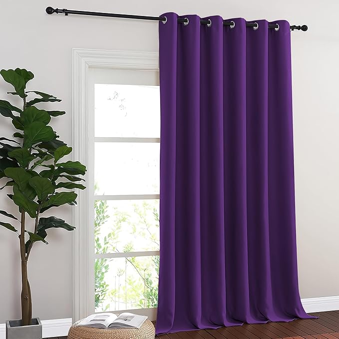 NICETOWN Blackout Sliding Glass Door Curtains, Room Darkening Thermal Insulated Curtains for Living Room Bedroom, Extra Wide Window Drapes, 1 Panel, W80 x L118, Royal Purple