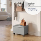 Storage Ottoman Cube with Small Bin, 16-in Square Ottoman with Storage for Living Room and Bedroom, Small Ottomans Foot Rest, Leather Foot Stools Ottomans Max 330lbs, Light Grey