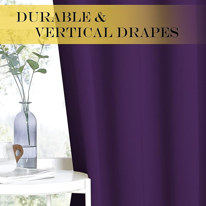 NICETOWN Blackout Window Curtain 90 inch Length - Room Darkening Thermal Insulated Grommet Large Window Treatment Light Blocking for Bedroom/Doorway (Royal Purple, 1 Panel, W52 x L90)