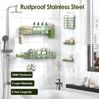 NESOMI Shower Caddy Adhesive Shower Organizer 7-Pack, Rustproof Stainless Steel Bathroom Shelves, Large Capacity No-Drill Rack Storage Accessories with Soap Dish Toothbrush Holder Hooks