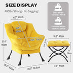 Tiita Lazy Chair with Ottoman, Yellow Modern Large Accent Armchair, Comfy Leisure Sofa Reading Chair with Footrest for Bedroom, Living Room, Dorm Rooms, Garden, Velvet Yellow