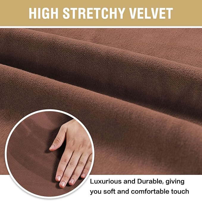 H.VERSAILTEX Velvet Dining Chair Covers Stretch Chair Covers for Dining Room Set of 6 Parson Chair Slipcovers Chair Protectors Covers Dining, Soft Thick Solid Velvet Fabric Washable, Caramel Cafe