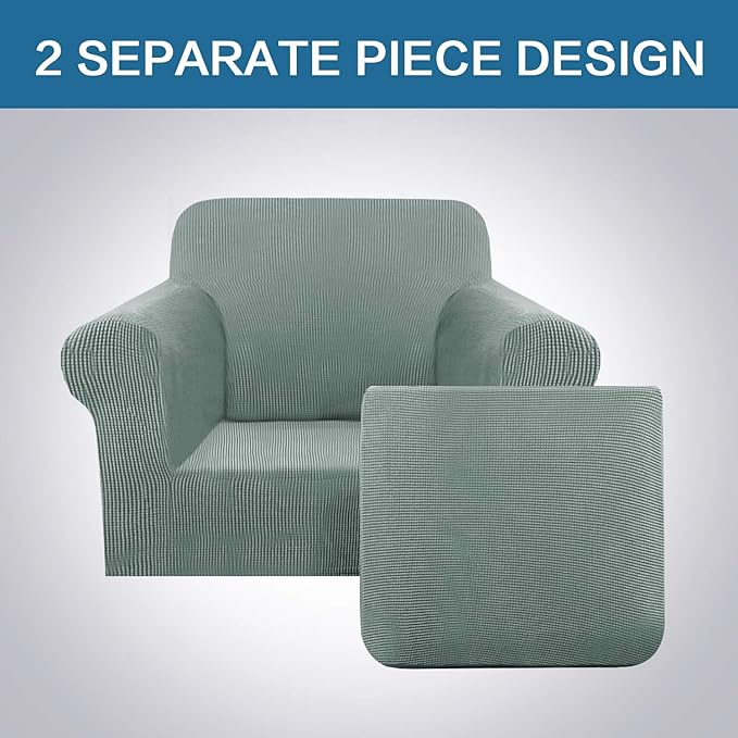 H.VERSAILTEX 2-Piece Armchair Slipcovers with Arms Sofa Slipcover Fit Chair Width Up to 47 Inch, Anti-Slip Rich Stretch Knitted Jacquard Fabric Small Checks(Chair, Sage)