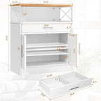 Shintenchi Kitchen Buffet Cabinet with Adjustable Shelf, Modern Kitchen Storage Cabinet,Farmhouse Coffee Bar Cabinet（White）