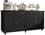4 EVER WINNER Buffet Cabinet with Storage, 55" Black Sideboard Buffet Cabinet with Drawers and Doors, Coffee Bar for Dining Room