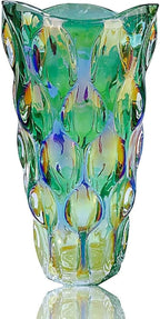 Unbreakable Flower Glass Vase 3.5lb 9.5inch Sparkle vase Bohemian Style, for Centerpieces,Kitchen,Office, Living Room,Wedding,Perfect Home Decor Glass Vase (Sparkle Green)