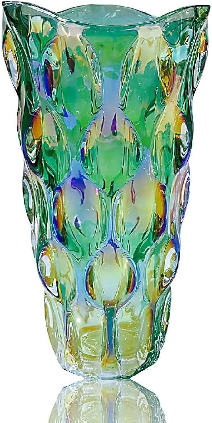 Unbreakable Flower Glass Vase 3.5lb 9.5inch Sparkle vase Bohemian Style, for Centerpieces,Kitchen,Office, Living Room,Wedding,Perfect Home Decor Glass Vase (Sparkle Green)