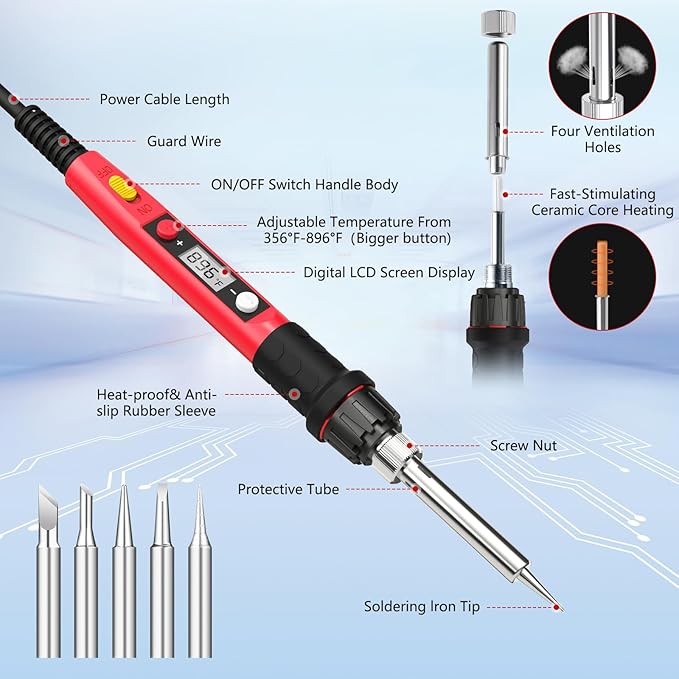 Soldering Iron Kit, 80W 110V LCD Digital Solder Irons, Portable Welding Tools with Ceramic Heater, Accurate 356°F-896°F, for Metal, Jewelry Electrical Repairs, DIY