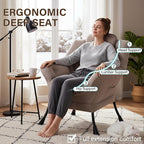 Welnow Lazy Chair for Living Room, Modern Reading Accent Chair with Armrests and a Side Pocket, Leisure Upholstered Lazy Sofa for Small Space, Bedroom, Dorm, Khaki