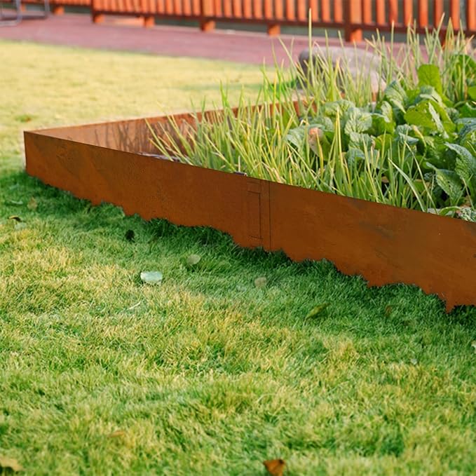 Co rten Steel Landscape Edging 10 Inch Tall 6 Packs, Pre-Rusted Metal Garden Edging with 6 Clips and a Pair of Gloves, Steel Edging for Landscaping, Garden