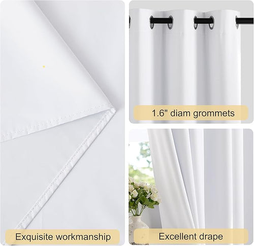NICETOWN Cafe Curtains 100% Blackout Window Treatments, Grommet Thermal Drapes Heat Blocking Sound Reducing Curtains for Bathroom/Bedroom, White, W52 x L45, 2 Panels