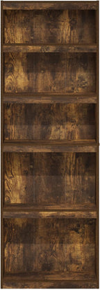 Furinno Jaya Book Shelf, 5-Tier Bookshelf, Bookcase, with Adjustable Shelves, 9.5" x 24.5" x 71.1", for Organization and Storage, for Home Office, Living Room, Amber Oak