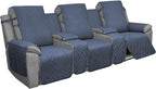 Easy-Going Recliner Sofa Cover with Console, Reversible Couch Cover for Living Room, Split Sofa Cover for Each Seat with Elastic Straps for Kids, Dogs, Pets (3 Seater, Dark Blue/Light Blue)