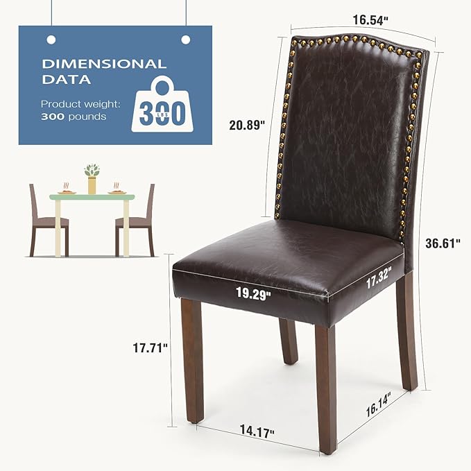 DUMOS Dining Chairs Set of 4, Moden PU Leather Kitchen Table Chairs with Wooden Legs and Padded Seat for Dining Room/Kitchen/Living Room/Restaurant, Brown