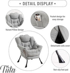 Tiita Lazy Chair with Ottoman, Light Grey Modern Large Accent Chair, Comfy Leisure Sofa Armchair with Ottoman, Reading Chair with Footrest for Bedroom, Living Room, Dorm Rooms, Light Grey