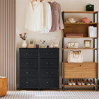 Dresser for Bedroom with 4 Drawers, Anti-Tip Tall Fabric Chests Storage Organizer Tower Furniture with Wooden Top Metal Frame for Clothes, Closet, Living Room, Hallway, Entryway