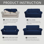 Easy-Going Stretch Oversized Loveseat Slipcover 1-Piece Sofa Cover Furniture Protector Couch Soft with Elastic Bottom for Kids Polyester Spandex Jacquard Fabric Small Checks Navy