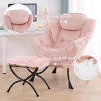 Tiita Lazy Chair with Ottoman, Pink Modern Large Accent Chair, Comfy Leisure Sofa Armchair with Ottoman, Reading Chair with Footrest for Bedroom, Living Room, Dorm Rooms, Velvet Pink