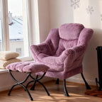 Welnow Lazy Chair with Ottoman, Modern Accent Chair with Armrests and a Side Pocket, Leisure Sofa Armchair Set, Reading Armchair with Footrest for Small Space, Plush Purple