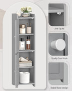 Bathroom Storage Cabinet, Small Corner Floor Cabinet with 2 Doors and Adjustable Shelf, Narrow Toilet Paper Cabinets, Bathroom Organizer for Small Spaces, 7.9" D x 7.9" W x 29.5" H Gray