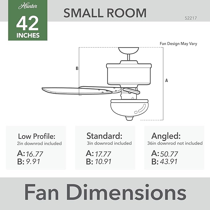 Hunter 42 inch Indoor Ceiling Fan with LED Light - White Ceiling Fan with Pull Chain, For Bedroom or Living Room, Standard Mount, No Remote, 5 Blades, Includes Bulbs - Builder 52217, Snow White