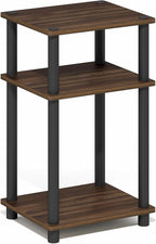 Furinno Turn-N-Tube Side Table, 3-Tier End Table with Open Shelf, Toolless Assembly Night Stand, Bedside Table, for Living Room, Bedroom, Brown Walnut