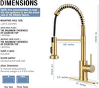 DJS Kitchen Faucets with Pull Down Sprayer Brushed Gold High Arc Single Handle 1 or 3 Holes Spring Kitchen Sink Faucet with Deck Plate for Farmhouse RV Vessel Basin