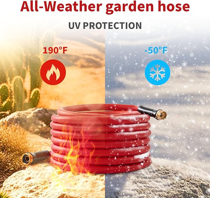 Garden Hose 200 ft x 5/8” Hot/Cold Heavy Duty Water Hose,-50°F to 190°F,Burst 600Psi Flexible Upgraded Rubber Hoses,3/4” Solid Fittings for All-weather Outdoor Lawn & Garden