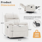 Recliner Chair, 360 Swivel Rocker Chair for Adults, Small Rocking Recliner Chair for Small Spaces, Upholstered Chenille Fabric Glider Recliner Nursery Chair with Side Pockets for Living Room