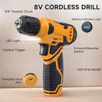 Tool Set - Tool Kit with 8V Cordless Drill, 132 Piece Tool Box with Drill, Home Tool Kits for Men & Women, Hand Drill Set Perfect for Homeowner, Diyer, Handyman-Yellow