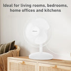 Holmes 12 Inch Oscillating Table Fan 3 Speeds 75 Degree Wide Angle Oscillation 15 Degree Adjustable Head Tilt Quiet Cooling for Home Office Bedroom Manual Control White