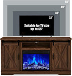AMERLIFE Fireplace TV Stand with Sliding Barn Door for TVs up to 65", Farmhouse 59" Fireplace Entertainment Center with Storage Cabinets/Adjustable Shelves, Dark Walnut