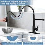 DJS Kitchen Faucets with Pull Down Sprayer Matte Black - Single Handle 1 or 3 Holes Spring Kitchen Sink Faucet with Deck Plate for Farmhouse RV Vessel Basin