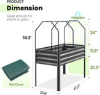 KING BIRD Large Raised Garden Bed with Netting Galvanized Elevated Planter Box with Legs 48×24×56 in for Backyard, Patio, Balcony, 400lb Capacity, Dark Grey