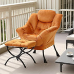 Tiita Lazy Chair with Ottoman, Orange Modern Large Accent Armchair, Comfy Leisure Sofa Reading Chair with Footrest for Bedroom, Living Room, Dorm Rooms, Garden, Velvet Orange