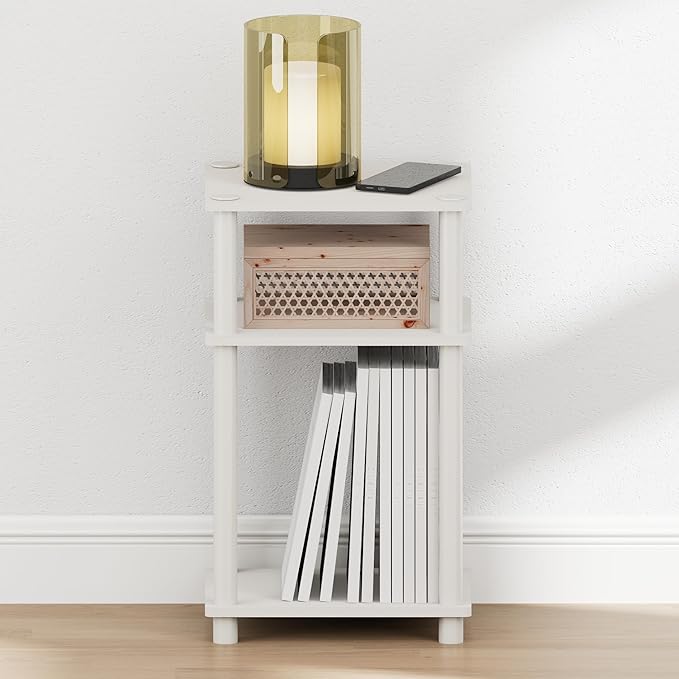 Furinno Just Turn-N-Tube Open Storage Nightstand, 1 Pack, 3-Tier, White/White