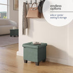 Storage Ottoman Cube with Small Bin, 15-in Square Ottoman with Storage for Living Room and Bedroom, Small Ottomans Foot Rest, Leather Foot Stools Ottomans Max 330lbs, Green