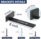 6 Pack Floating Shelf Brackets, 8 inch Heavy Duty Industrial Shelf Bracket, Black Metal L Brackets for Shelves Support DIY(1/5 Inch Thicked)