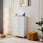 Dresser for Bedroom with 10 Drawers, Anti-Tip Tall Fabric Chests Storage Organizer Tower Furniture with Wooden Top Metal Frame for Clothes, Closet, Living Room, Hallway, Entryway