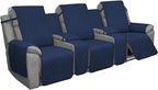 Easy-Going Recliner Sofa Cover with Console, Reversible Couch Cover for Living Room, Split Sofa Cover for Each Seat with Elastic Straps for Kids, Dogs, Pets (3 Seater, Navy/Ivory)