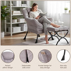 Welnow Lazy Chair with Ottoman, Modern Accent Chair with Armrests and a Side Pocket, Leisure Sofa Armchair, Reading Armchair with Footrest for Small Space, Light Grey