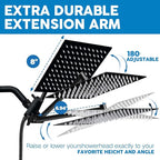 Shower Head,8”Rain Shower Head with Handheld Spray Combo and Adjustable Extension Arm/3-Way Flow Regulator/Shower System,High Pressure Rain Fall Hose,Matt Black