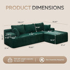 Modular Sectional Sofa Couches L-Shape Couch 3 Seat Modular Sofa Memory Foam Sectional Couches for Living Room, Cloud Couch with Oversized Chaise (Green Stripe, 108" Right Facing Chaise)