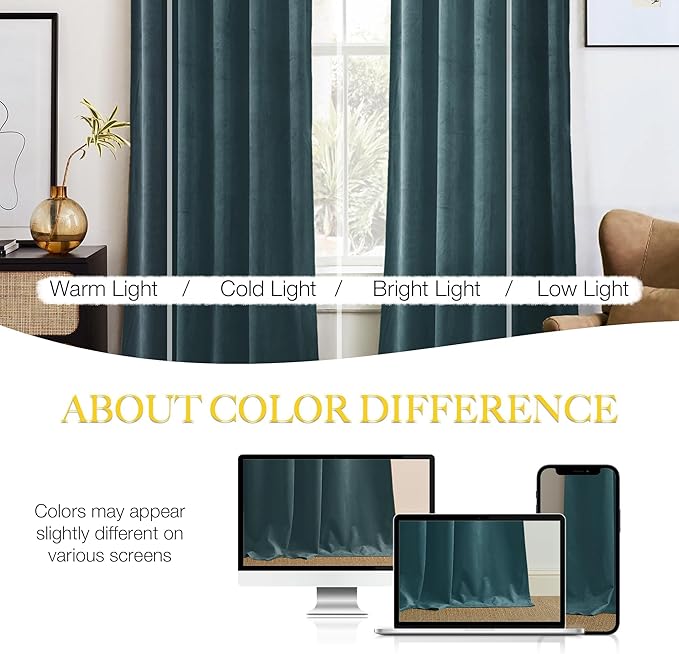 NICETOWN Greyish Blue Velvet Curtains (2 Panels, 52-inch Wide x 108-inch Long), Luxury and Soft Thermal Insulated Velvet Curtains for Film, Extra Long Window Curtains for Large Door Windows